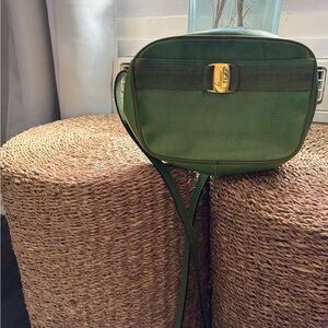 Salvatore Ferragamo Green Crossbody Bag with Gold Logo Accent